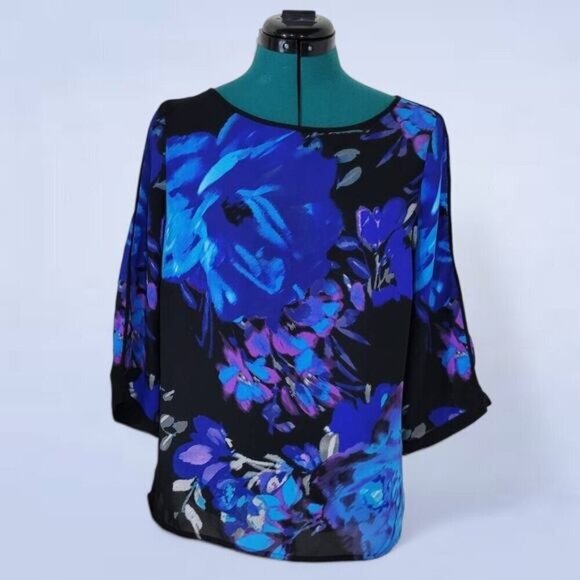 Adrianna Papell‎ Vibrant Blue and Purple Floral Blouse - Size Medium - Picture 1 of 10